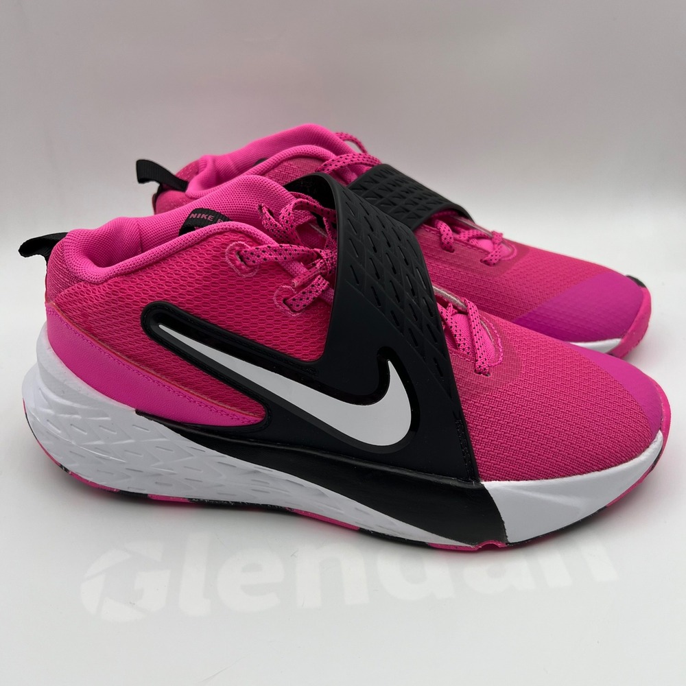 Nike Team Hustle D 12 Kids 6Y Pink Black Basketball Shoes Midfoot Strap HF6279